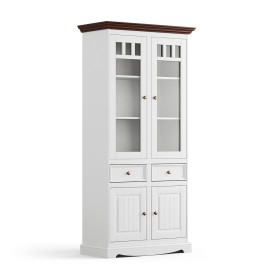 Vitrína veľká 2D sklo, borovica, farba biela - orech, séria Belluno Elegante