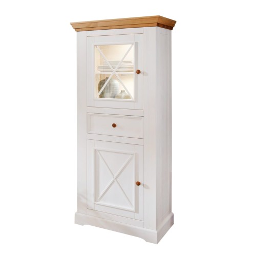 Vitrína 2.1 sklo, borovica, farba biela - dub, séria Marone