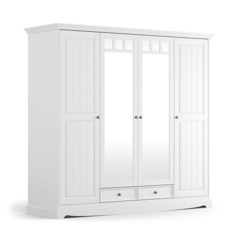 Skriňa 4D so zrkadlom, borovica, farba biela, séria Belluno Elegante