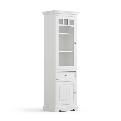 Vitrína ľavá úzka sklo, borovica, farba biela, séria Belluno Elegante