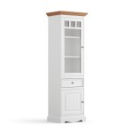 Vitrína ľavá úzka sklo, borovica, farba biela - dub, séria Belluno Elegante