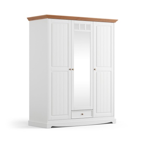 Skriňa 3D so zrkadlom, borovica, farba biela - dub, séria Belluno Elegante