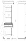Vitrína úzka sklo, borovica, farba biela - dub, séria Belluno Elegante