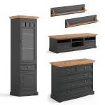 Zostava grafitového nábytku do obývacej izby Belluno Elegante grafit - prírodná borovica