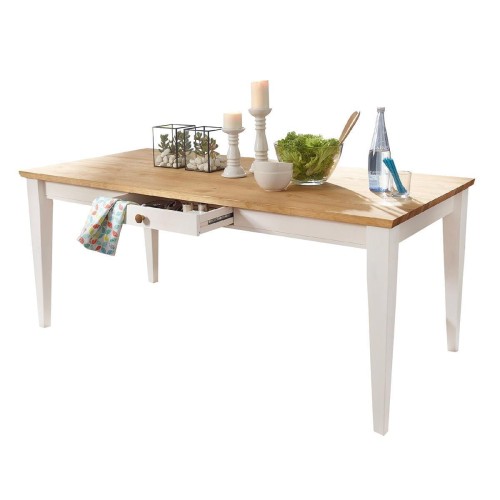 Stôl, borovica, farba biela - dub, séria Marone, rozmer 90 x 180 cm