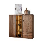 Vitrína 3D presklená so zásuvkami - tmavý dub Borgo